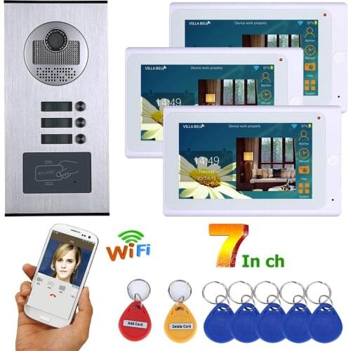 MOUNTAINONE Wired Video Intercom Systems 3 apartments 7 inch Wifi Video Door Phone System RFID IR-CUT HD 1000TVL Doorbell Camera