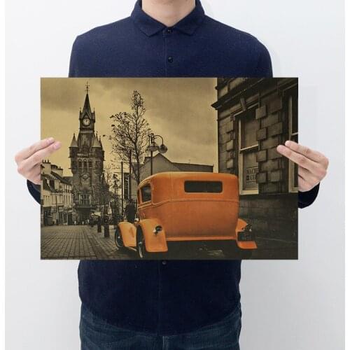 Retro Cars Poster and Prints Kraft Paper Home Decor Wall Art Decor Vintage Painting Coffee Bar Wall Sticker 52x36cm