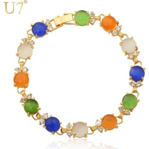 U7 Colorful Bracelet Made With AAA Zircon & Opal Trendy Gold Color Link Chain Zirconia Bracelets For Women Gift H411