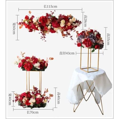 Homemade burgundy red artificial flower ball table centerpiece wedding decor party flower row arrangement Christmas garland gift