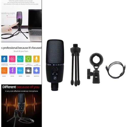 USB Microphone with Mute Plug and Play Computer Podcast Sound Chipset with Tripod Shock Mount for Studio Gaming Singing Meeting