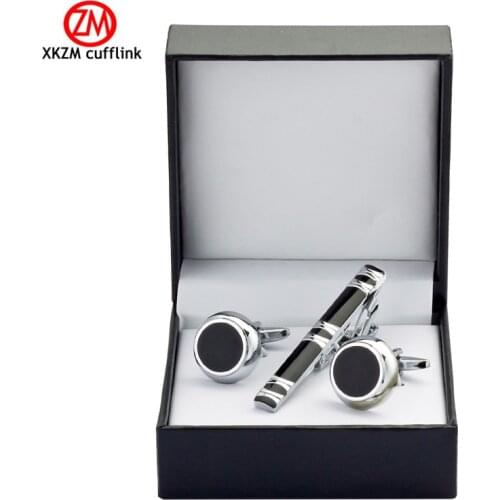 XKZM High Quality Cuff links necktie clip for tie pin for mens gift black round tie bars cufflinks tie clip set Free Shipping