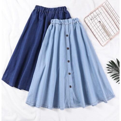 2021 Spring Women Jean Skirts For Ladies Denim Plus Size Skirt Woman Clothes Button High Eastic Waist Girl Student Button