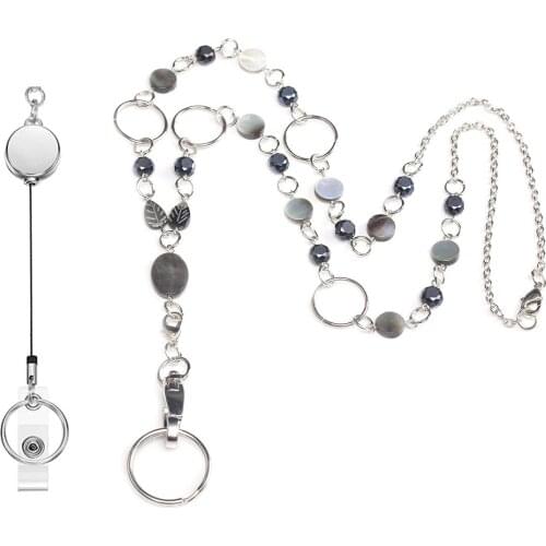 Women Beaded Lanyard ID Card Badge Holder Retractable Reel Neck Chain Necklace Lanyards Key Holder Nurse Accessories