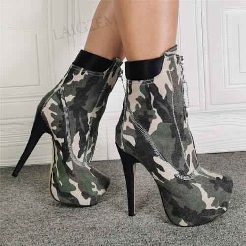 BERZIMER SUPER Women Ankle Platform Boots Lace Up Stiletto High Heels Booties Casual Ladies Shoes Woman Footwear Size 44 47 52