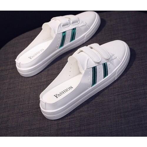 Net Red Half Slippers Female Shoes Summer 2019 New The Flat Bottom Baotou Sandals Fashion Wear Thick White Shoes