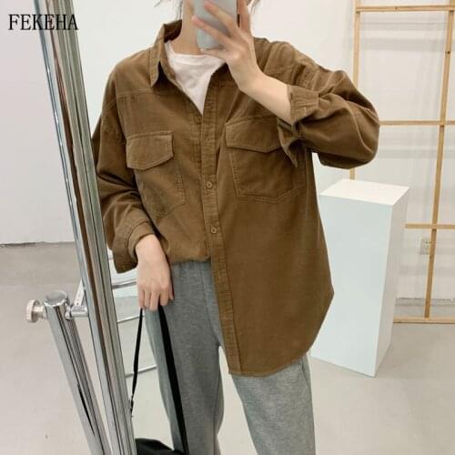 Oversized Women Corduroy Shirts Long Sleeve Vintage Soft Blouses Loose Tops Female Students Outwear Couple Clothes Autumn News