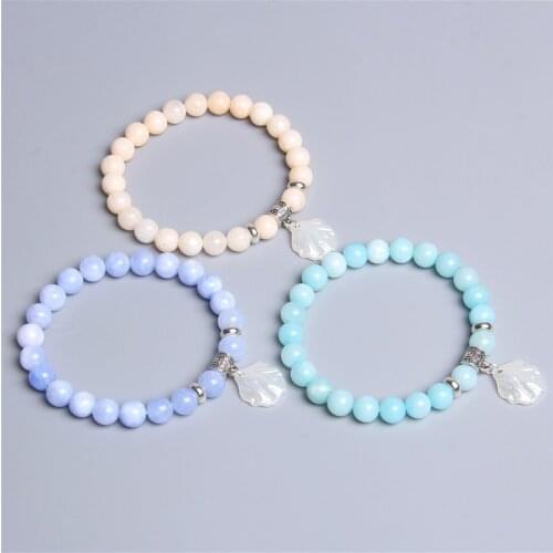 Women natural stone beads bracelet shell charm friendship bracelet for couples female Ponia Kisasszony Madame Pani bracelets