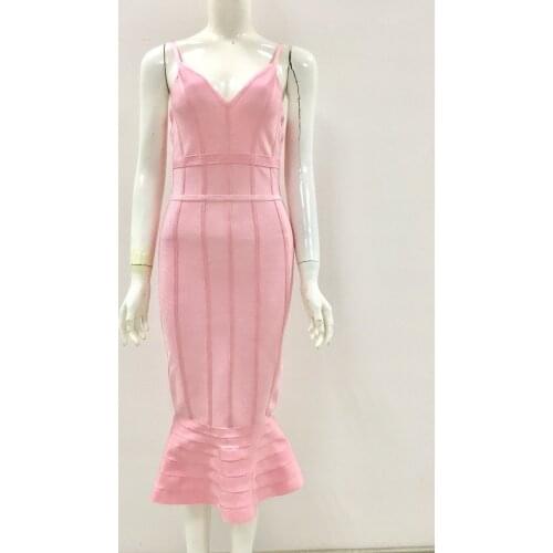 Black pink Red 2018 new arrival Women Ruffles dress Elegant V-Neck Spaghetti Strap Celebrity evening party Bandage dress