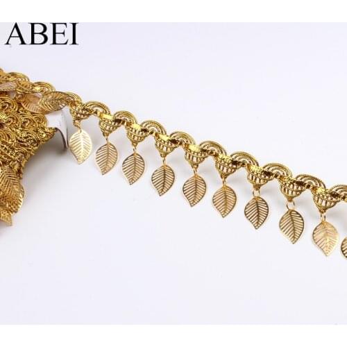 1yard 45mm Quality Hollow Leaf Sequins Paillette Fringe Lace Braided Gold Lace Wedding Party Dress Decoration Ribbon DIY Fabric