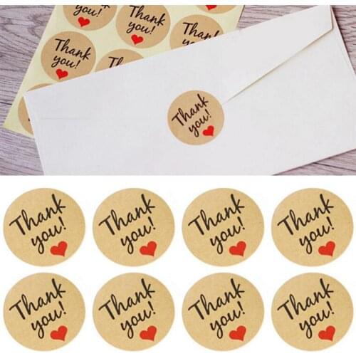 120pcs Heart Thank You Sticker Labels Kraft Paper Thank You Decals for Packaging Gift Candy Thanks Giving Day Decoration
