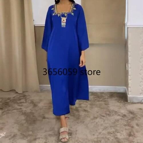 2021 Muslim Dress Dubai Turkey Kaftan Long Dresses for Women Square Collar Robe Plus Size Femme Modest Clothing Musulmane Femme