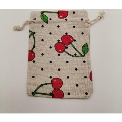 50-100pcs Cherry Fabric Bag Jute Bag Sack Drawstring Bags Cotton Sack Gift Bags for Girls Wedding Party Christmas Gifts Bags
