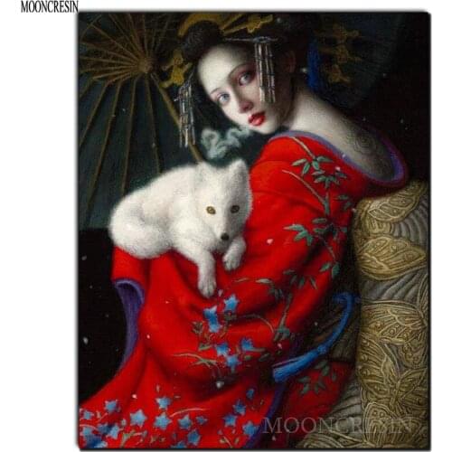 5D Diy Diamond Painting Cross Stitch Girl With Fox Needlework 3D Diamond Embroidery Full Round Mosaic Decoration Resin Stickers