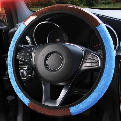 Interior Accessories Universal Car Steering Wheel Cover Auto Accessories Wooden Pattern 4 Colors PU Leather Steering Covers
