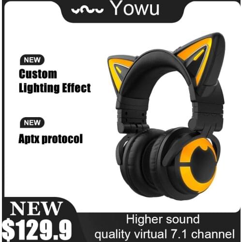 YOWU 3S Cute Cat Wireless Headphones APP control RGB lights High quality Cat Casco Girl cute cat ear headset For Computer Gaming