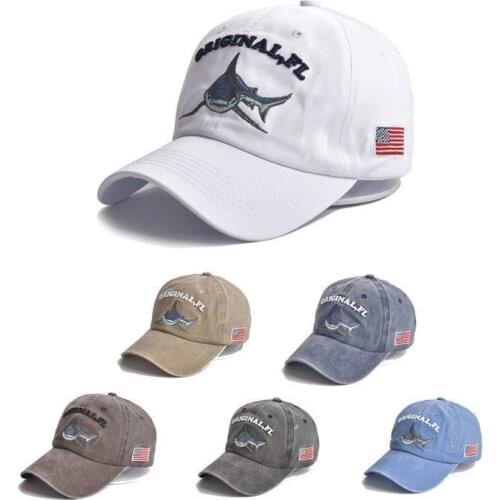 Spring Autumn Men Women Embroidered Shark Washed Make Old Denim Baseball Cap Summer Sun Shade Sunscreen Outdoor Sports Hat C49