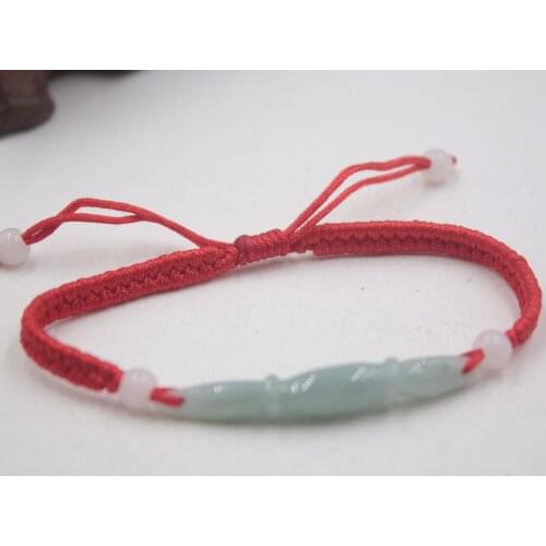 Lucky Bracelet Natural Jadeite Bamboo Festival Beads Red Rope & Black Rope Knitted For Women Baby Luck Bracelet 15cmL