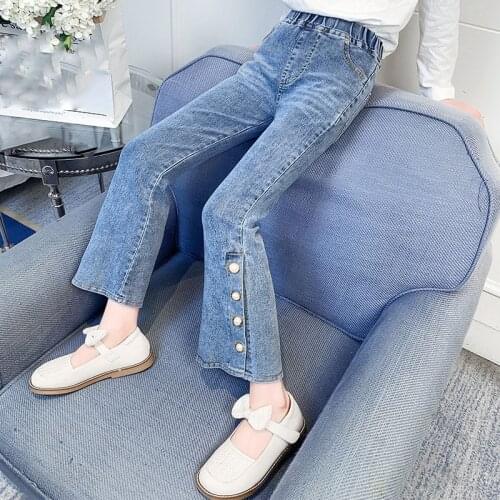 Girls' Jeans Korean Fashion Spring Autumn 2021 Summer Trousers Big Children Primary School Students High Stretch Flared Pants
