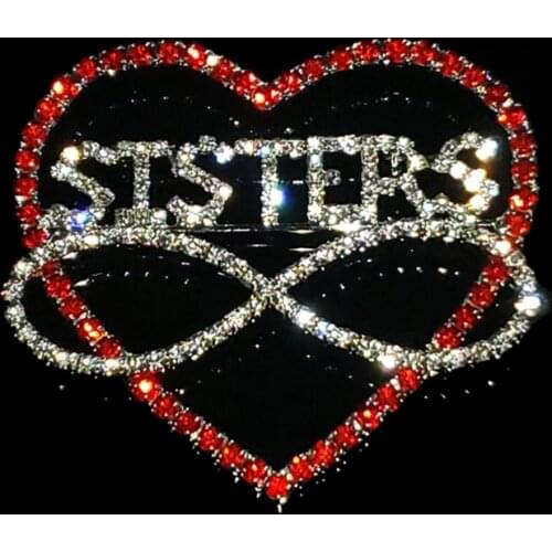 Fantastic Gift to Sisters "SISTERS"Word inside of Large Heart and with Infinite Loop Brooch Jewelry&Accessories WHOLESALE