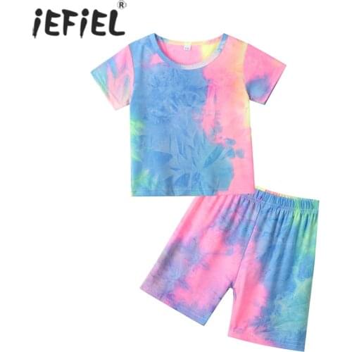 1-10Y Kids Boys Girls Clothes Sets Tie Dye Print Crop Tops T-Shirts+Shorts Children Clothing Summer Kids Teen Casual Sport Set