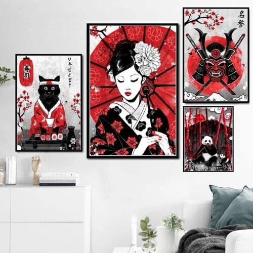 Japanese Style Art Canvas Painting Posters and Prints Japanese Samurai Geisha Living Room Wall Painting Home Decor