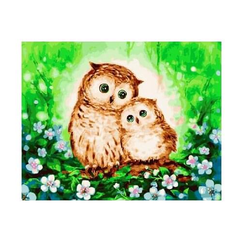 Owl and owlet Framed Oil Painting By Numbers Animal Pictures Canvas Painting For Living Room Wall Art Home Decor