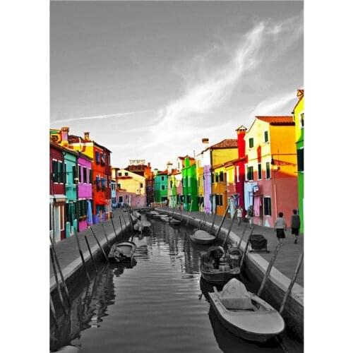 Picture By Number Colorful House Canvas With Framed Acrylic Paint For Adults DIY Kits Color Drawing Painting By Number Art Gift