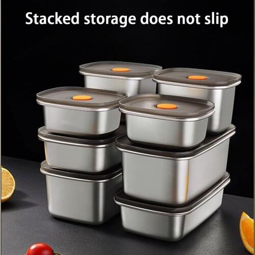 6 Sizes Stainless Steel Food Fresh Storage Box Refrigerator Rectangular Lunch Box Portable Food Storage For Home Kitchen Outdoor