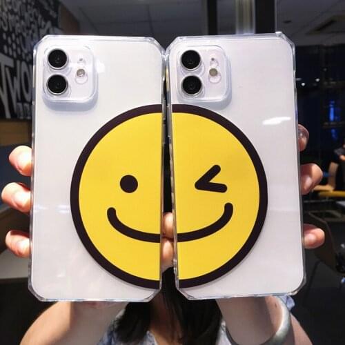Cute Cartoon Yellow Smile Couple Phone Case For iPhone 12 Pro MAX 11 X XS XR 7 8 Plus Transparent Soft TPU Shockproof Back Cover