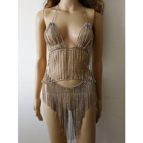 Fashion Style WRB1023 Women Silver Rhinestone Chains Necklace Bra Jewelry Shinning Rhinestone Neck Chains Jewelry 3 Colors