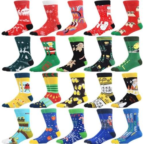 Fashion Happy Crew Socks man Christmas Elk Cartoon Cotton Harajuku Soft Sox Beautiful Curve Men Funny Women Art Skating Socks