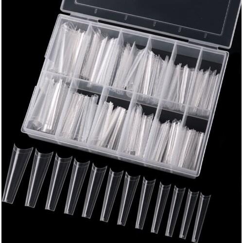 240pcs C-Curve Coffin False Nail Tips Half Cover Extra Long Acrylic Extension System False Nails Manicure Press On Tip Salon