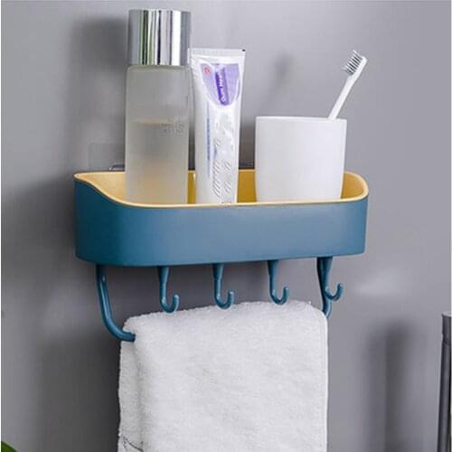 Organizador Punch-free Wall Mount Hanging Shelf Double Layer Shower Rack With Toewl Hook Strong Adhesive For Bathroom Kitchen