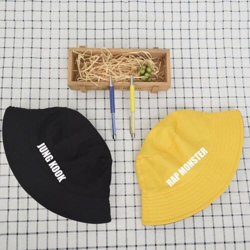 Fashion Doubleside Fisherman hat Outdoor Hiking Cool Unisex Bangtan Boys Yellow Bucket Hat kpop Jimin Suga Jungkook Sun Hat