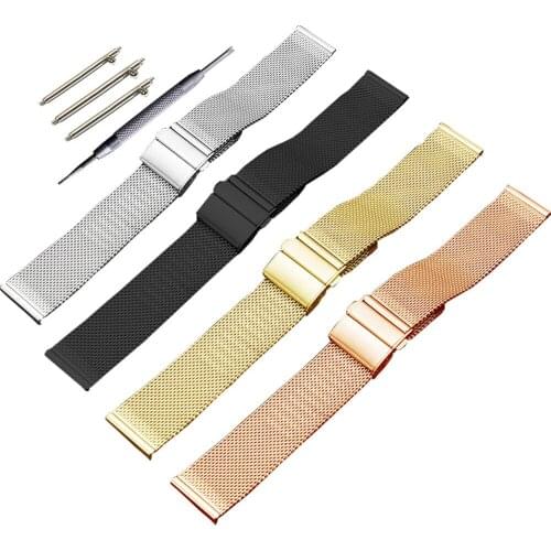 16 18 20 22 24 26mm Universal Quick Release Mesh Stainless Steel Watchband Folding Buckle Watch Band Strap Wrist Belt Bracelet