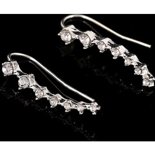 ZLDYOU 2pcs/pair Rock Punk Rhinestone Ear Cuff Earring With 7 Crystal Silver Plated Cubic Curve Clip Earrings