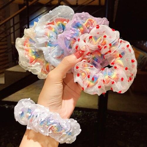 Chiffon Rainbow Scrunchie Girl Sweet Ponytail Holder Women Colorful RubberBand Cute Dot Headband Summer Fashion Hair Accessories