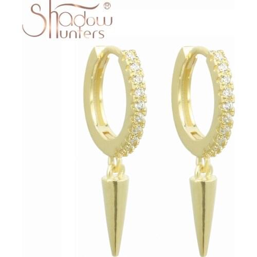 SHADOWHUNTERS Original 925 Sterling Silver Huggies Drop Earrings For Women Clear CZ Fashion Earrings Luxury Femme Jewelry Choker