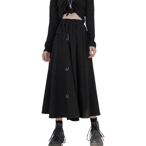 Dark Style Women Girl High Waist Hanging Buckle Summer Autumn Street Long Skirt