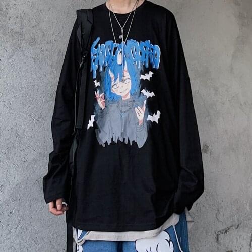 All-Match Hip Hop Cotton Vintage Cartoon Print t-Shirt Harajuku Neutral Plain Novelty College Style Clothes Casual Streetwear