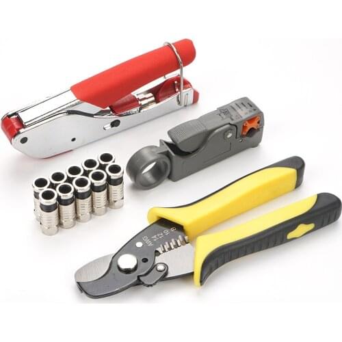Universal Compression Tool with Compression F Connectors Coax Cable Stripper Screwdriver Wire stripper pliers