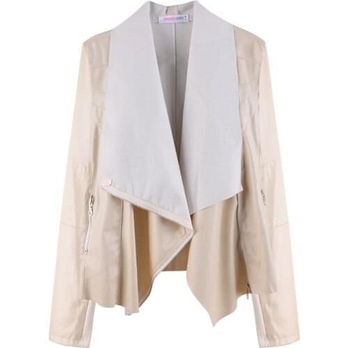 2019 Fashion Women Jacket Coats Splice Long Sleeve Zip Up Faux Leather Female Coat PU Leather Jacket Moto Biker Outwear