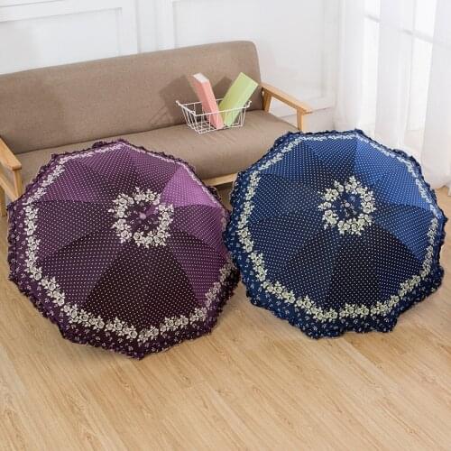 Womens High-End Sunny Rain Umbrella Chameleon Lace Sun Umbrella Folding Dual-Use UV Rain Umbrella sombrillas para lluvia y sol