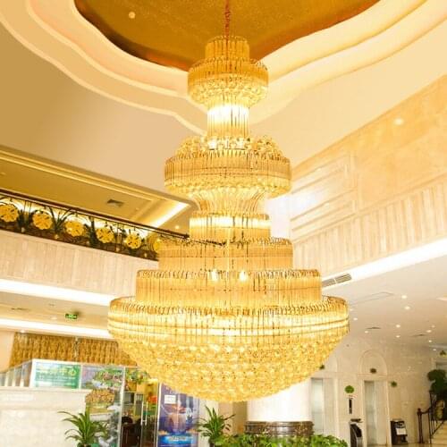 Gold Crystal Chandelier Modern Chandeliers Lights Fixture Home Indoor Lighting European Hotel Lobby Stair Crystal Hanging Lamps