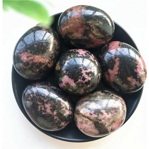 1PC 30-50mm Natural Rhodonite Palm Massage Therapy Stone Crystal Polished Palm Stone Healing Natural Stones and Minerals