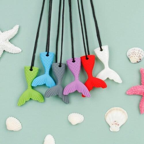 1PC Kids Boys Girls Chew Necklace Autistic Baby BPA Free Silicone Teether Autism Sensory Chewy Toy Mermaid Tail Teething Teether