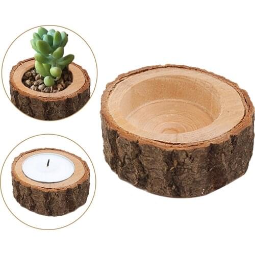 Mini Candle Stand Set Creative Wooden Bark Candlestick Indoor Flower Pot Home Decoration Ornament