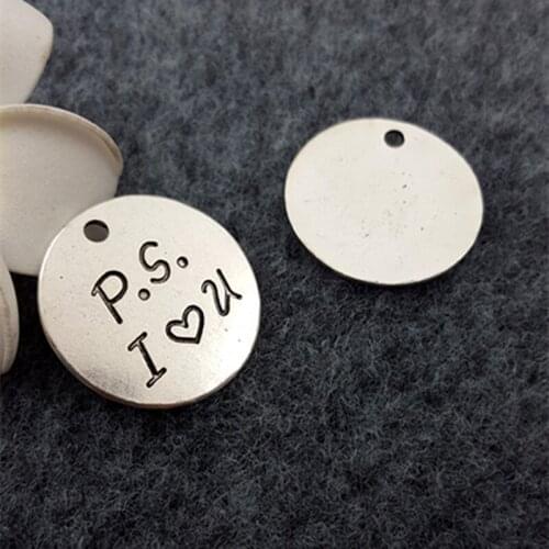High Quality 10 Pieces/Lot Diameter 30mm PS I Love You Metal Message Charm Round Disc Diy Jewelry Making Charm