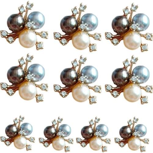 10Pcs Pearl Rhinestone Flower Embellishments Brooch Flatback Buttons DIY Crafts F42F